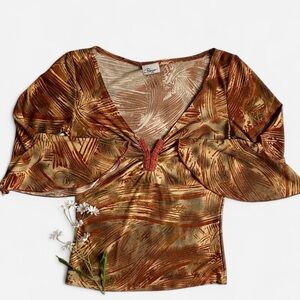 Vintage Y2K brown abstract pattern top